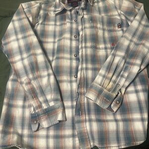 FR men’s large Plaid Button-Down Shirt in Blue and Brown